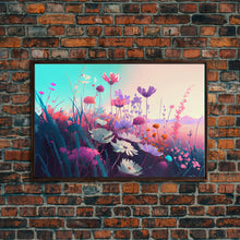 Carregar imagem no visualizador da galeria, Black panther on the hunt in the jungle, glowing blue eyes, synth wave aesthetic art, framed canvas print
