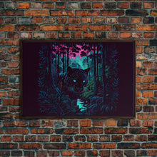 Load image into Gallery viewer, Panther in the jungle, framed canvas print, synthwave / vaporwave art

