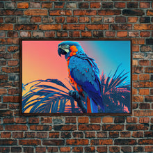 Carregar imagem no visualizador da galeria, Birds of Paradise, Tropical Blue Parrot, Framed canvas print, beautiful wall art for vacation home
