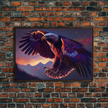 Carregar imagem no visualizador da galeria, Bald Eagle on the hunt, birds of prey animal prints, framed canvas print, American Bald Eagle Art
