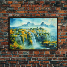 Load image into Gallery viewer, Water color painting of beautiful waterfalls, framed canvas print
