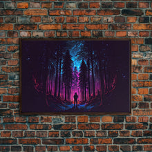 Cargar imagen en el visor de la galería, Contemplating the stars, vaporwave aesthetic, forest art, starry night, framed canvas print, outrun art
