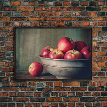 Cargar imagen en el visor de la galería, Farmhouse Kitchen Art, Framed Canvas Print, Still Life of Apples In A Rustic Bowl, Photography Print, Kitchen Decor, Rustic Country Kitchen
