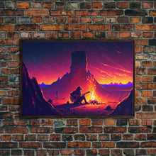 Carregar imagem no visualizador da galeria, Campfire Songs, Retrowave style art, framed canvas print, synthwave art
