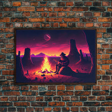 Carregar imagem no visualizador da galeria, Campfire Songs, Retrowave style art, framed canvas print, synthwave art
