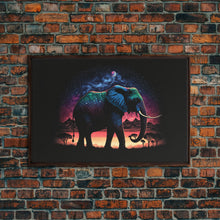 Load image into Gallery viewer, Elephant Art | Framed Canvas Print | Framed Wall Art | Animal Prints | Wildlife Art | Elephant Walks Under A Full Moon | Kid&#39;s Room Decor
