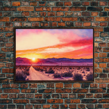 Carregar imagem no visualizador da galeria, Arizona Desert at Sunset, Dirt Road, Framed Canvas Print, Colorful Wall Art, Sofa Art

