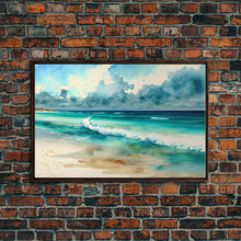 Load image into Gallery viewer, framed emerald green ocean art, beach wall art, framed wall art, living room wall decor, abstract landscape art, framed canvas print
