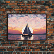 Load image into Gallery viewer, Sailing Under a Stained Glass Sky, Framed Canvas Print, Canvas Art, Nautical Art Deco Style Sunset Art

