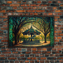 Load image into Gallery viewer, Framed Canvas Print, Painting of a Vintage carousel, Stained Glass Style Wall Art
