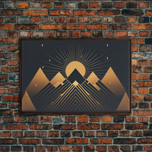 Carregar imagem no visualizador da galeria, Art Deco Style Mountain landscape at Sunset, Framed Canvas Print, Large Format Wall Art, Huge Wall Decor, Black and Gold
