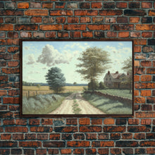 Load image into Gallery viewer, Cottage Oil Painting Framed Canvas Print | Rustic Wall Art | Vintage Muted Print | Farmhouse | Boho Style | Minimalist
