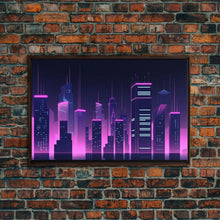 Cargar imagen en el visor de la galería, Big City Wall Art | Framed Canvas Print | Living room art | Office decor | Buildings | Outrun Style | Landscape | Night | Pop Art | City
