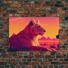 Cargar imagen en el visor de la galería, Cool lioness art, boss lady art, framed canvas print, pastel art of Africa

