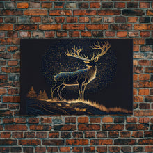 Load image into Gallery viewer, Deer made of stars, reflection stag, framed canvas print, unique wall art, starry night stag
