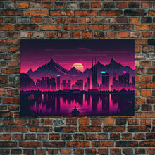 Cargar imagen en el visor de la galería, City Mountains Landscape Sea Ocean Moon Purple Wall Art Print, Wall Decor, Fine Art Print, Wall Poster
