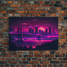 Cargar imagen en el visor de la galería, Cityscape Bridge Full Moon Purple Night Fine Art Print, Wall Decor, Wall Art Print, Wall Poster
