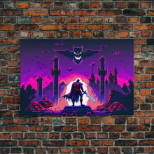 Load image into Gallery viewer, Barbarian vs Vampires, pixel art, DND RPG concept art, vaporwave aesthetic gamer room art, framed canvas print
