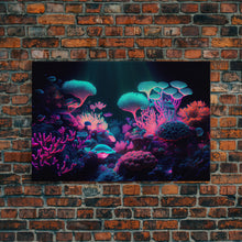 Load image into Gallery viewer, Coral Reef art, synthwave aesthetic ocean art, framed canvas art, framed wall art canvas print

