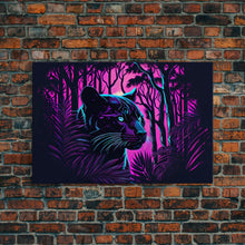 Load image into Gallery viewer, Vaporwave art,  framed canvas print, Jungle Panther synthwave portrait
