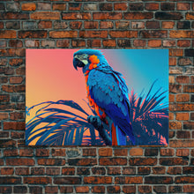 Carregar imagem no visualizador da galeria, Birds of Paradise, Tropical Blue Parrot, Framed canvas print, beautiful wall art for vacation home
