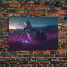 Carregar imagem no visualizador da galeria, Cute animal prints, vaporwave fox hunting in the tall grass, framed canvas print

