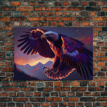 Carregar imagem no visualizador da galeria, Bald Eagle on the hunt, birds of prey animal prints, framed canvas print, American Bald Eagle Art
