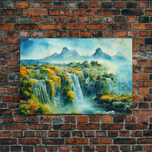 Load image into Gallery viewer, Water color painting of beautiful waterfalls, framed canvas print

