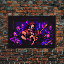 Load image into Gallery viewer, Human bard pixel art, vaporwave RPG concept art, framed canvas print, synthwave tabletop art
