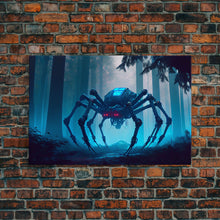 Load image into Gallery viewer, Cyborg Spider, Scifi Fantasy horror art, robot spider on the hunt, framed canvas print
