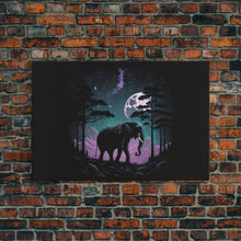 Load image into Gallery viewer, Synthwave Elephant Art | Framed Canvas Print | Framed Wall Art | Animal Prints | Wildlife Art | Elephant Walks Under A Full Moon
