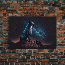 Load image into Gallery viewer, Cheetah Print, Synthwave Animal Prints, Cheetah and a starry night sky, framed canvas print, cute animal art
