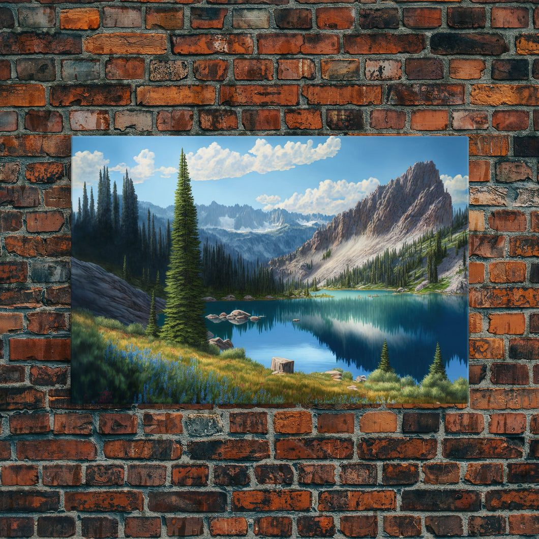 Calm and Serene Landscape Painting, Framed Canvas Print, Canvas Art, Framed wall decor, living room wall art, Pine Tree Lake