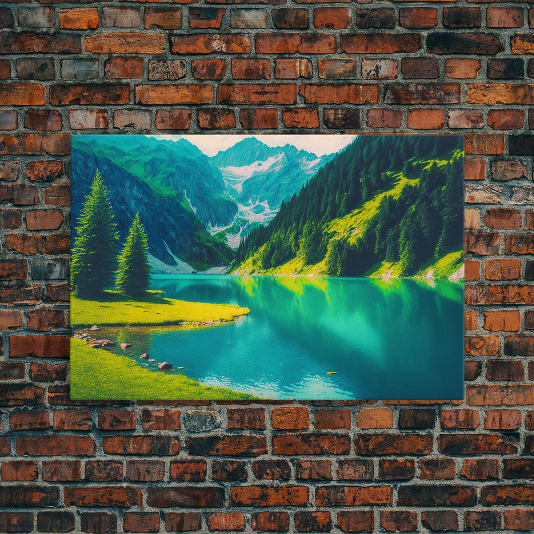 Calm and Serene Landscape Painting, Framed Canvas Print National Park Canvas Art, Framed wall decor, living room wall art, Pine Tree Lake