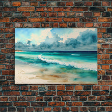 Load image into Gallery viewer, framed emerald green ocean art, beach wall art, framed wall art, living room wall decor, abstract landscape art, framed canvas print
