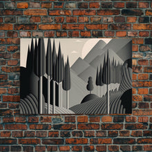 Carregar imagem no visualizador da galeria, Art Deco Style Greyscale Landscape, Monochromatic Drab and Dreary art, framed canvas print, large format art
