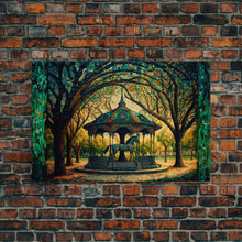 Load image into Gallery viewer, Framed Canvas Print, Painting of a Vintage carousel, Stained Glass Style Wall Art
