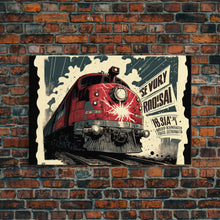 Load image into Gallery viewer, Fictional Soviet Propaganda Train Poster, Framed Canvas Print, Large Wall Art, USSR Art
