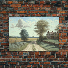 Load image into Gallery viewer, Cottage Oil Painting Framed Canvas Print | Rustic Wall Art | Vintage Muted Print | Farmhouse | Boho Style | Minimalist
