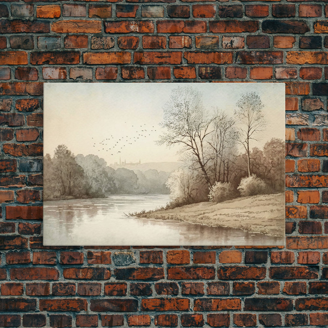 Farmhouse Wall Art, Retro / Vintage Style Landscape, Framed Canvas Print, Boho Style Minimalist Art, Framed Wall Art