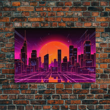 Cargar imagen en el visor de la galería, City Wall Art | Framed Canvas Print | Living room art | Lines | Retro | Wonderful art | Landscape | Outrun Style | Futuristic | Synthwave
