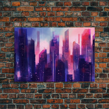 Load image into Gallery viewer, Buildings Wall Art - Framed Canvas Print - Original painting - Vaporwave Style - Watercolor colors - Pop Art Style - Living room art
