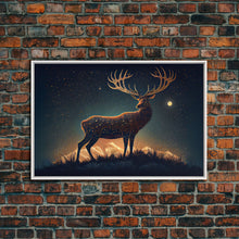 Load image into Gallery viewer, Deer made of stars, reflection stag, framed canvas print, unique wall art
