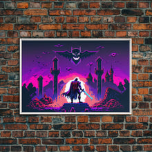Load image into Gallery viewer, Barbarian vs Vampires, pixel art, DND RPG concept art, vaporwave aesthetic gamer room art, framed canvas print
