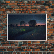 Cargar imagen en el visor de la galería, Fireflies light up the Oklahoma Prairie under a Starry night sky, framed canvas print
