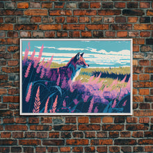 Cargar imagen en el visor de la galería, Cute fox in a field, watercolor art, framed canvas print, colorful animal art
