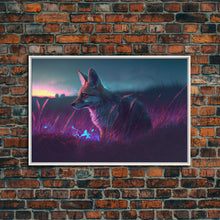 Carregar imagem no visualizador da galeria, Cute animal prints, vaporwave fox hunting in the tall grass, framed canvas print
