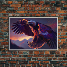 Carregar imagem no visualizador da galeria, Bald Eagle on the hunt, birds of prey animal prints, framed canvas print, American Bald Eagle Art
