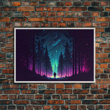 Cargar imagen en el visor de la galería, Contemplating the stars, vaporwave aesthetic, forest art, starry night, framed canvas print

