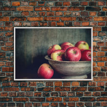 Cargar imagen en el visor de la galería, Farmhouse Kitchen Art, Framed Canvas Print, Still Life of Apples In A Rustic Bowl, Photography Print, Kitchen Decor, Rustic Country Kitchen
